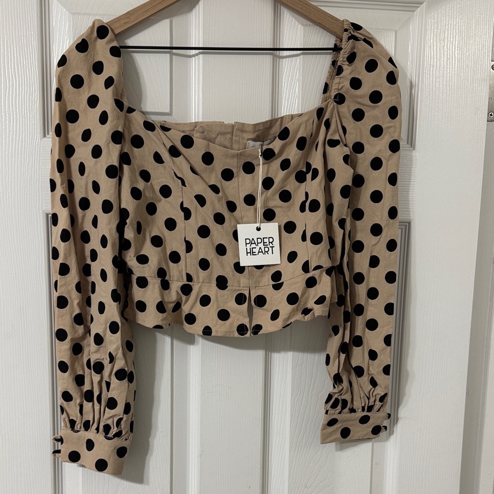 Paper Heart Polka Dot Blouse - Tan and Black